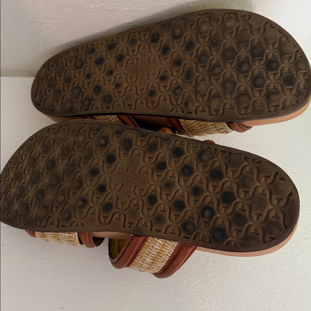Women Sam Edelman Brown & Tan Raffia/ Leather Rowan Slide Sandals Preloved 7.5 - Picture 4 of 4